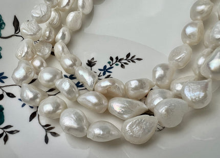 12-14x15-20 mm Natural White Rice Nugget Freshwater Pearl Beads Genuine Jumbo Size Tear Drop Nugget Pearl #P2521