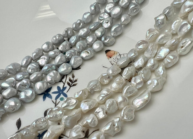 6-8x9-10 mm Natural White Or Natural Gray Keshi Freshwater Pearl Beads Genuine Natural Keshi Oval Nugget B grade Pearls #1405