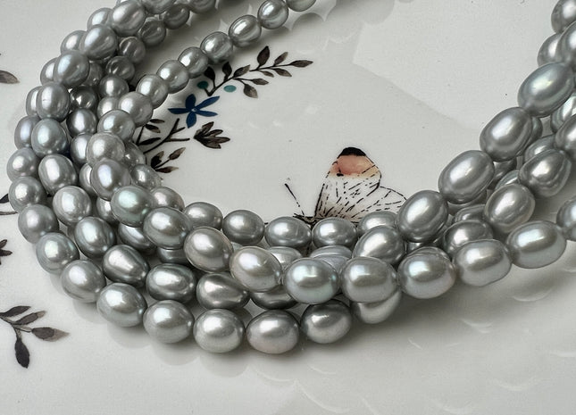 6x7 mm AAAA Silver Gray Color Rice/Oval Freshwater Pearls Genuine Smooth Freshwater Pearls Beads #P2522