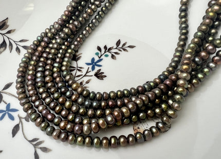 4.5-5 mm AA Champagne Or Brown Button Freshwater Pearl Beads Genuine High Luster Small Rondelle Pearls #P2523