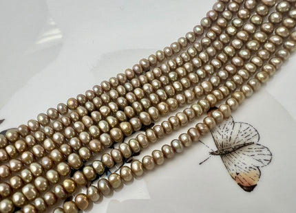 4.5-5 mm AA Champagne Or Brown Button Freshwater Pearl Beads Genuine High Luster Small Rondelle Pearls #P2523
