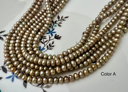 4.5-5 mm AA Champagne Or Brown Button Freshwater Pearl Beads Genuine High Luster Small Rondelle Pearls #P2523