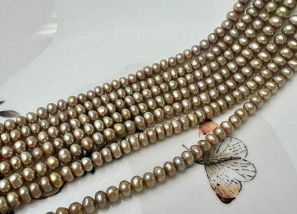 4.5-5 mm AA Champagne Or Brown Button Freshwater Pearl Beads Genuine High Luster Small Rondelle Pearls #P2523