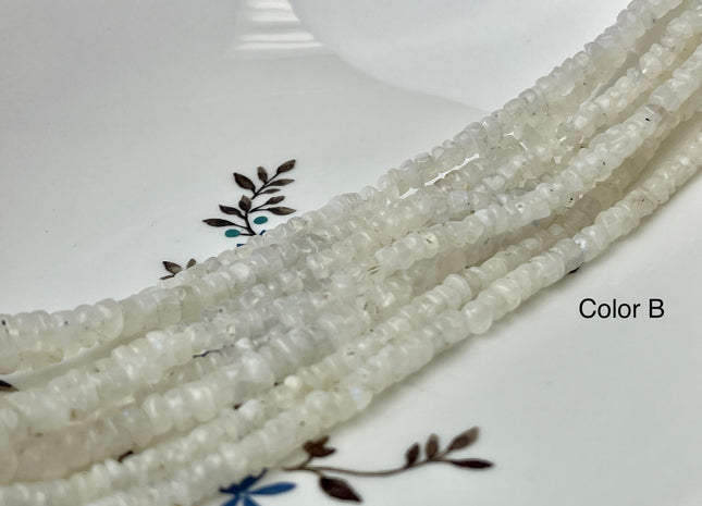 4-5 mm Natural Rainbow Moonstone Smooth Heishi Tyre Gemstone Beads 13 Inches Strand #4338