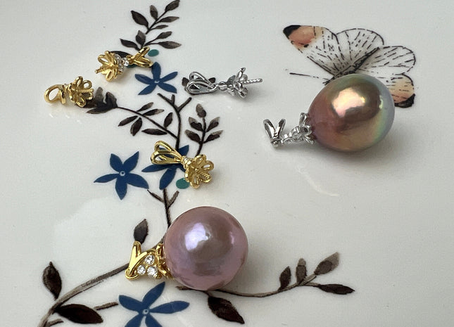 One Piece 925 Sterling Silver/Gold Pendant Cap Setting Finding For Half Drilled Pearl DIY Jewelry #10303