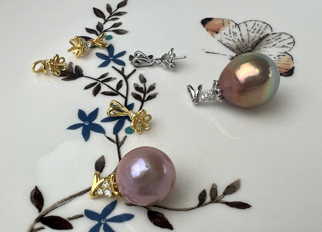 One Piece 925 Sterling Silver/Gold Pendant Cap Setting Finding For Half Drilled Pearl DIY Jewelry #10303