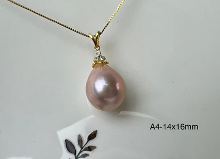 One-Of-A-Kind 12-15 mm AAAA Very Rare Natural Purple Mauve Genuine Edison Pearl Pendant Vermeil Gold Jewelry #P2529