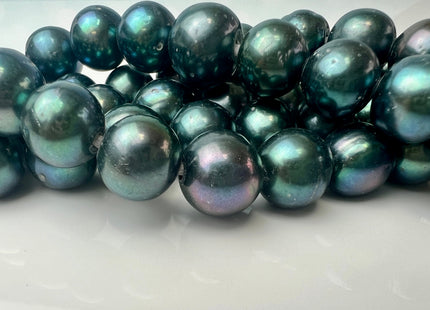 12-14 mm AA Blueish Green Color Freshwater Edison Pearl Beads Genuine Large Hole Edison Pearl Hole Size 2.2mm 16 Beads #P2548