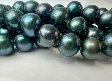12-14 mm AA Blueish Green Color Freshwater Edison Pearl Beads Genuine Large Hole Edison Pearl Hole Size 2.2mm 16 Beads #P2548