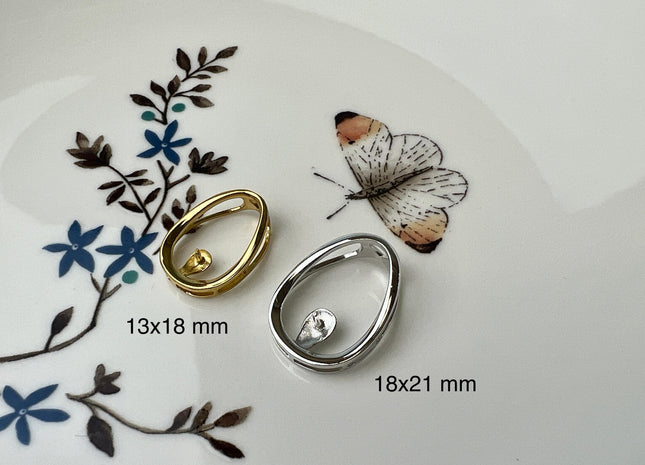 One Piece 925 Sterling Silver/Gold Pendant Setting Findings For Half Drilled Pearls Egg Shape Design Pearl Mounting DIY Jewelry #10182