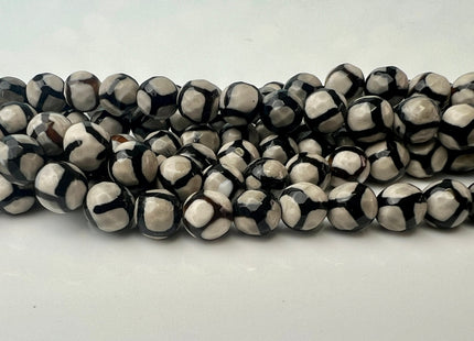 6mm 8mm DZI Tibetan Agate Faceted Round Black And White Football Tibetan Agate Gemstone Loose Beads #4459