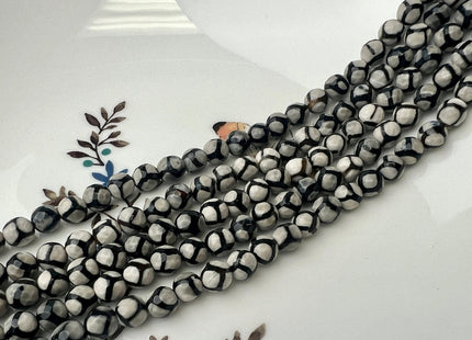 6mm 8mm DZI Tibetan Agate Faceted Round Black And White Football Tibetan Agate Gemstone Loose Beads #4459