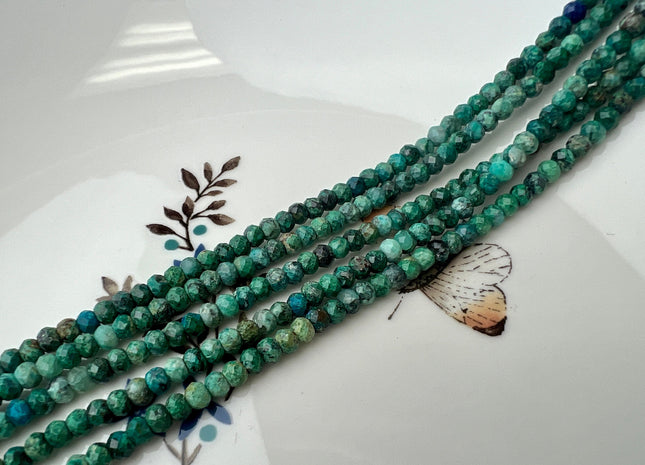 2x4mm AAA Natural Faceted Rondelle Chrysocolla Gemstone Beads 16 Inches #4460