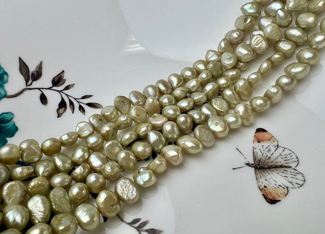 8 mm Light Sage Green Color Potato Nugget Freshwater Pearl Beads Genuine Freshwater Pearl Nuggets #P2528