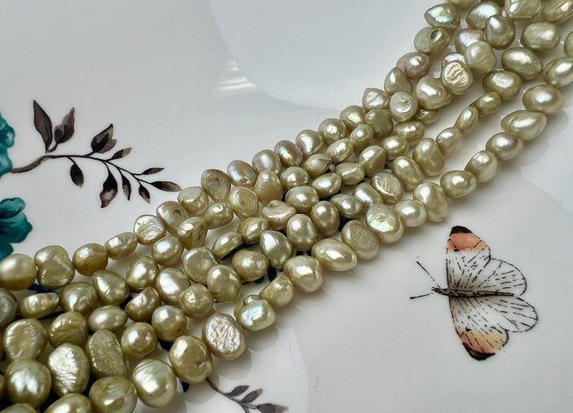 8 mm Light Sage Green Color Potato Nugget Freshwater Pearl Beads Genuine Freshwater Pearl Nuggets #P2528