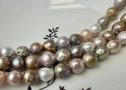11-12 mm AAA Half Strand Large Hole Natural White And Pink Mixed Color Baroque Pearl Beads 2.2 mm Hole Natural Edison Pearls #1728
