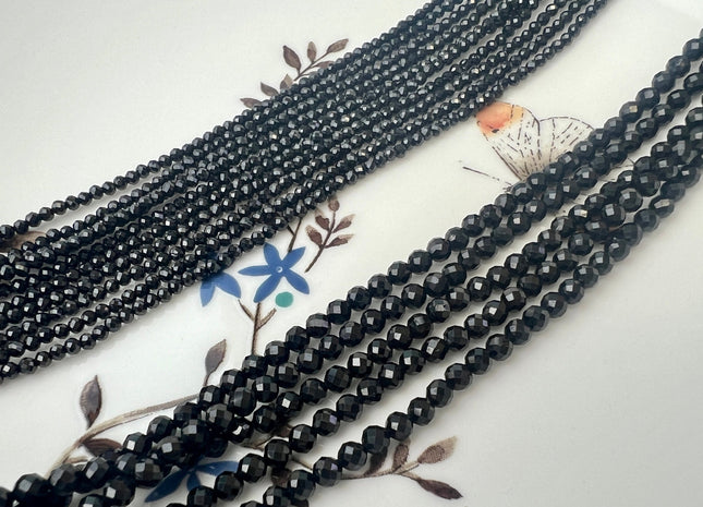 2mm 3mm 4mm 6mm Faceted Round Tiny Black Spinel Gemstone Beads Genuine Black Spinel Beads 15.5 Inches Strand #2598