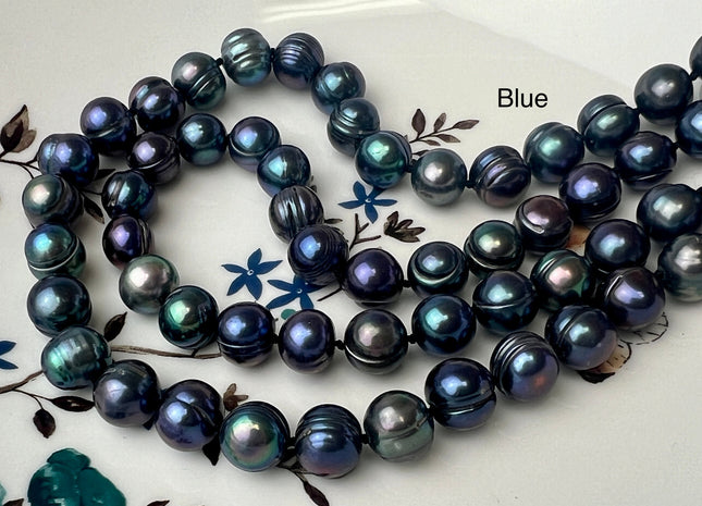 40 Inches Hand Knotted 9-10 mm Potato Peacock Color Freshwater Pearl Necklaces Long Pearl Necklace #1677