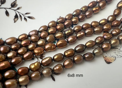 6x8 mm AAA High Luster Brown Color Rice Nugget Freshwater Pearl Beads Genuine Brown Copper Color Cultured Freshwater Pearl Nuggets #1508