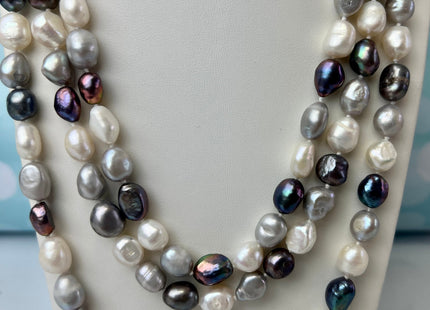 64 inches 8-9x10-12 mm Nugget Pearl Necklaces, Long Pearl Nugget Necklace, Natural Freshwater Pearl Bridal Wedding Necklaces #224
