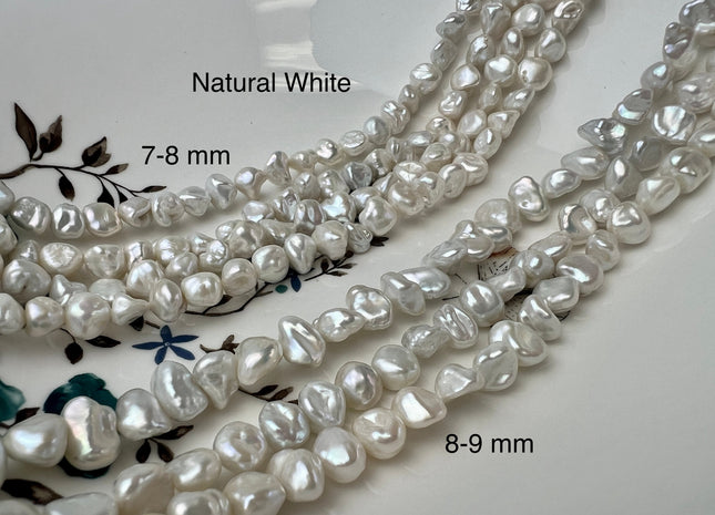 7-8 mm AAA High Luster Natural White Or Natural Silver Color Keshi Nugget Freshwater Pearl Beads Center Drilled Keishi Nugget Pearl #1505