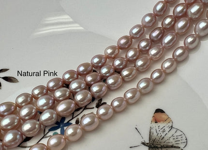 6.5-7x8-9 mm AAAA Natural Mauve Pink Rice Freshwater Pearl Beads Genuine High Luster Freshwater Pearls 46 Beads #P2531