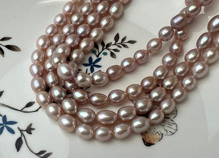6.5-7x8-9 mm AAAA Natural Mauve Pink Rice Freshwater Pearl Beads Genuine High Luster Freshwater Pearls 46 Beads #P2531