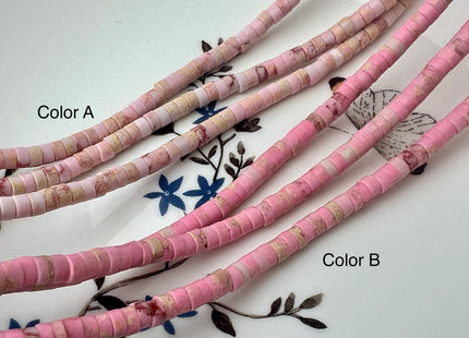 2x4mm Mixed Multi Pink Impression Jasper Heishi Rondelle Shape Genuine Natural Sea Sediment Jasper Discs Gemstone Beads 15.5 Inches #4445