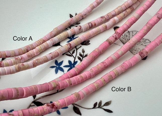 2x4mm Mixed Multi Pink Impression Jasper Heishi Rondelle Shape Genuine Natural Sea Sediment Jasper Discs Gemstone Beads 15.5 Inches #4445