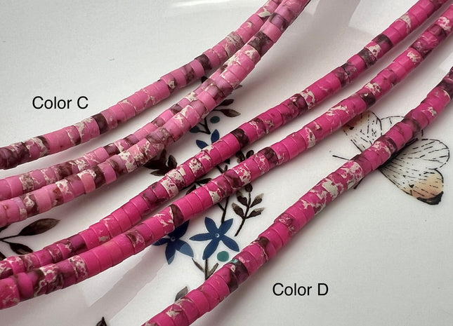 2x4mm Mixed Multi Pink Impression Jasper Heishi Rondelle Shape Genuine Natural Sea Sediment Jasper Discs Gemstone Beads 15.5 Inches #4445