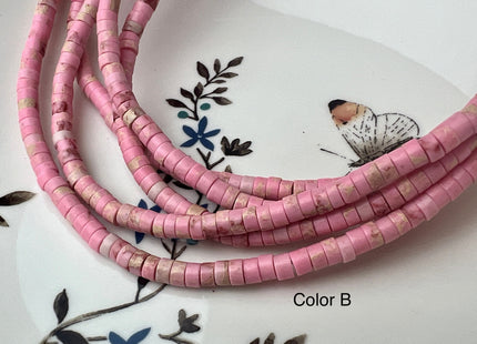 2x4mm Mixed Multi Pink Impression Jasper Heishi Rondelle Shape Genuine Natural Sea Sediment Jasper Discs Gemstone Beads 15.5 Inches #4445