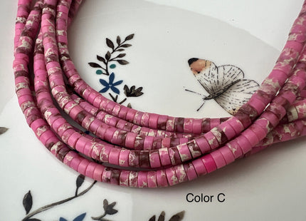 2x4mm Mixed Multi Pink Impression Jasper Heishi Rondelle Shape Genuine Natural Sea Sediment Jasper Discs Gemstone Beads 15.5 Inches #4445