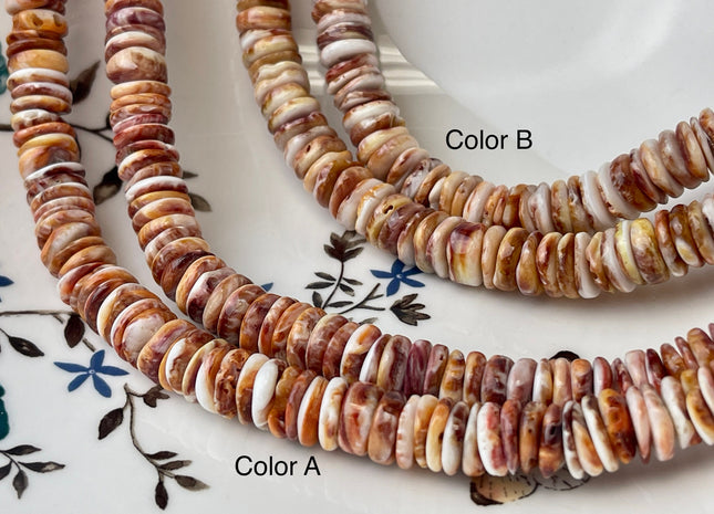 10 mm AAA Natural Purple Red Spiny Oyster Shell Heishi Rondelle Shape Genuine Beautiful Natural Spiny Oyster Beads 16 Inch Strand #4451