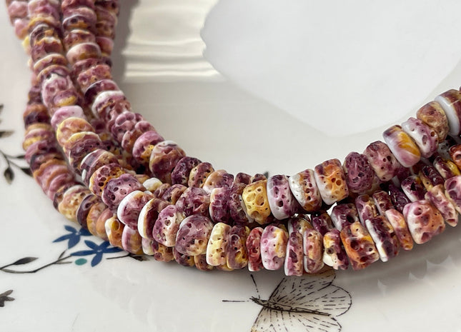 8 mm Natural Purple Red Spiny Oyster Shell Heishi Rondelle Shape Genuine Beautiful Natural Spiny Oyster Beads 16 Inch Strand #4452