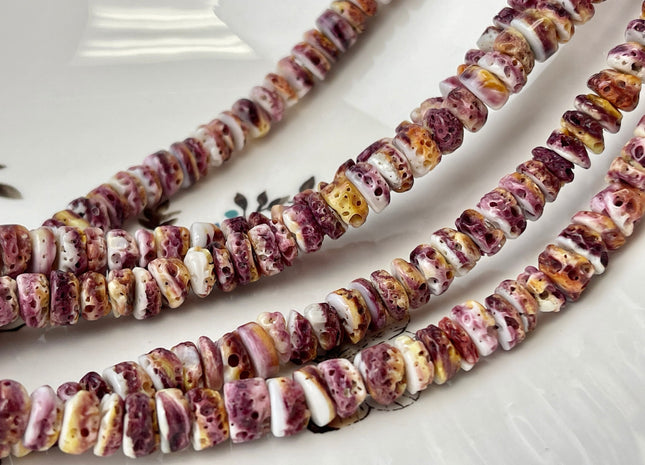 8 mm Natural Purple Red Spiny Oyster Shell Heishi Rondelle Shape Genuine Beautiful Natural Spiny Oyster Beads 16 Inch Strand #4452