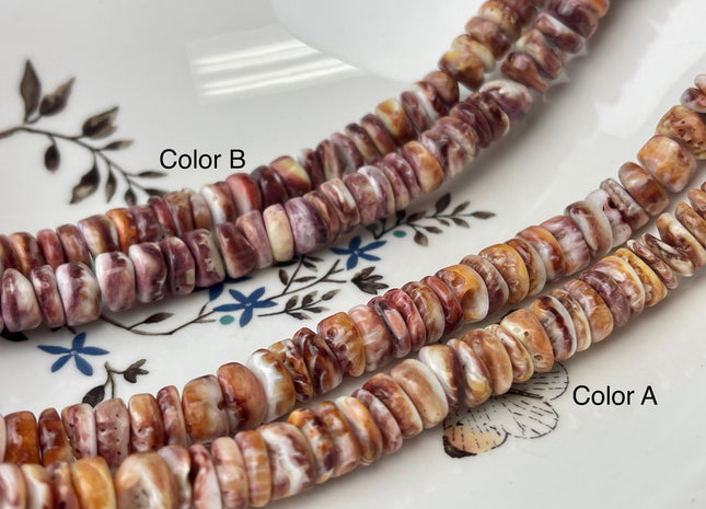 10 mm AAA Natural Purple Red Spiny Oyster Shell Heishi Rondelle Shape Genuine Beautiful Natural Spiny Oyster Beads 16 Inch Strand #4453