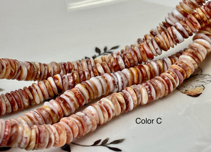 8 mm AAA Natural Orange Red Spiny Oyster Shell Heishi Rondelle Shape Genuine Beautiful Natural Spiny Oyster Beads 16 Inch Strand #4454