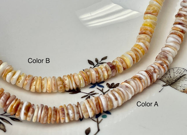 8 mm AAA Natural Orange Red Spiny Oyster Shell Heishi Rondelle Shape Genuine Beautiful Natural Spiny Oyster Beads 16 Inch Strand #4454
