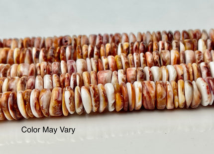 8 mm AAA Natural Orange Red Spiny Oyster Shell Heishi Rondelle Shape Genuine Beautiful Natural Spiny Oyster Beads 16 Inch Strand #4454