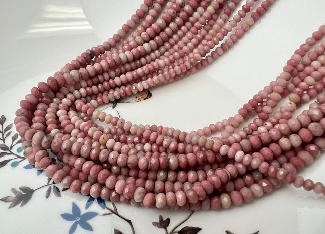 2.5x4 mm Natural Color Faceted Rondelle Pink Rhodonite Gemstone Beads Natural Pink Color Micro Faceted Rondelle Gemstone Beads # 2415
