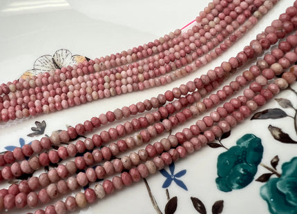 2.5x4 mm Natural Color Faceted Rondelle Pink Rhodonite Gemstone Beads Natural Pink Color Micro Faceted Rondelle Gemstone Beads # 2415