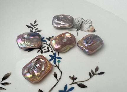 ONE Piece AAAA 15x20 mm Natural Mauve Pink High Luster Through Drilled Thick Rectangle Coin Pearl For Earring Pendant Iridescent Color#P1210