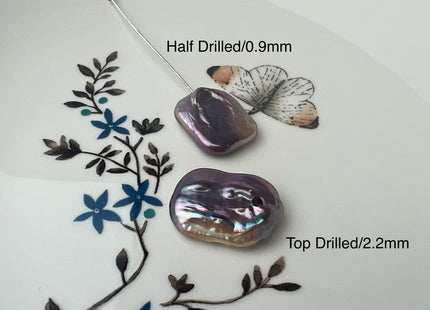 ONE Piece AAAA 15x20 mm Natural Mauve Pink High Luster Through Drilled Thick Rectangle Coin Pearl For Earring Pendant Iridescent Color#P1210