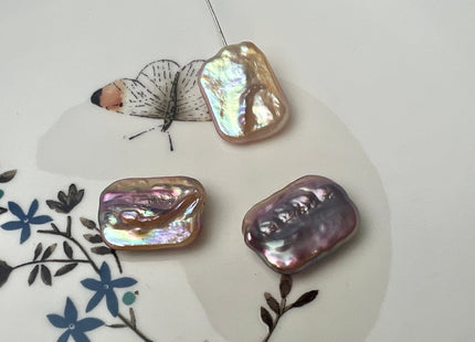 ONE Piece AAAA 15x20 mm Natural Mauve Pink High Luster Through Drilled Thick Rectangle Coin Pearl For Earring Pendant Iridescent Color#P1210