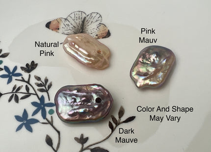 ONE Piece AAAA 15x20 mm Natural Mauve Pink High Luster Through Drilled Thick Rectangle Coin Pearl For Earring Pendant Iridescent Color#P1210