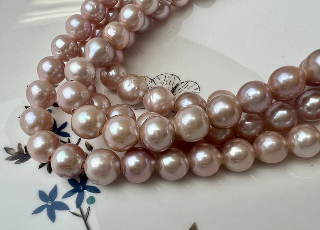 9-10 mm AAA Half Strand Large Hole Natural Or Gray Baroque Pearl 2.2 mm Hole Genuine Freshwater High Quality Round Edison Pearl Beads #1248