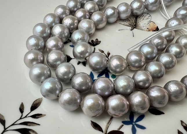 9-10 mm AAA Half Strand Large Hole Natural Or Gray Baroque Pearl 2.2 mm Hole Genuine Freshwater High Quality Round Edison Pearl Beads #1248