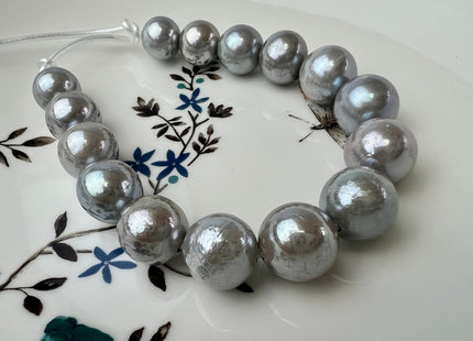 12-15 mm AAA Large Hole Half Strand Extra Shiny Pinkish Gray Baroque Edison Genuine Freshwater Pearl Beads Hole Size 2.2 mm 14 Beads #P2532