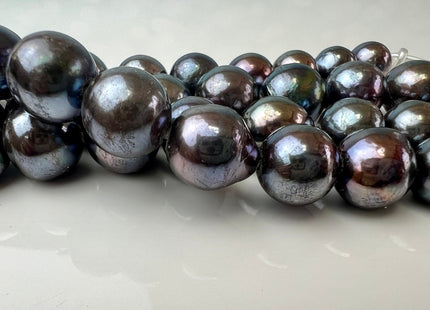 12-15mm AAA Half Strand Large Hole Peacock W/Purple Pink Edison Freshwater Pearl Bead Hole Size 2.2mm Genuine Edison Pearl 15 Beads #P2533