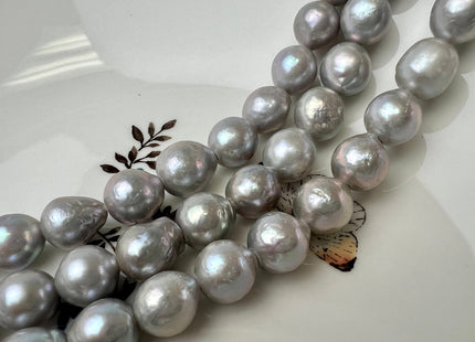 11-12 mm AAA Half Strand Large Hole Very Rare Gray Color Baroque Pearl Bead Hole 1.5mm 2.1mm Genuine Edison Pearl 17 Pieces #P2534